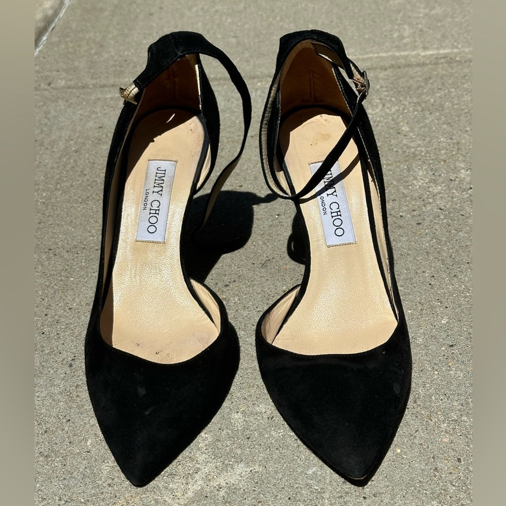 Jimmy Choo Black Suede Ankle Strap Heels – Size EU 40